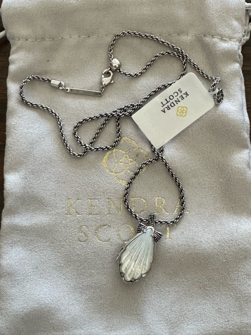 Kendra Scott Silver Necklace with White Shell-Style Pendant